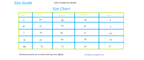 Tee Shirt Size Chart