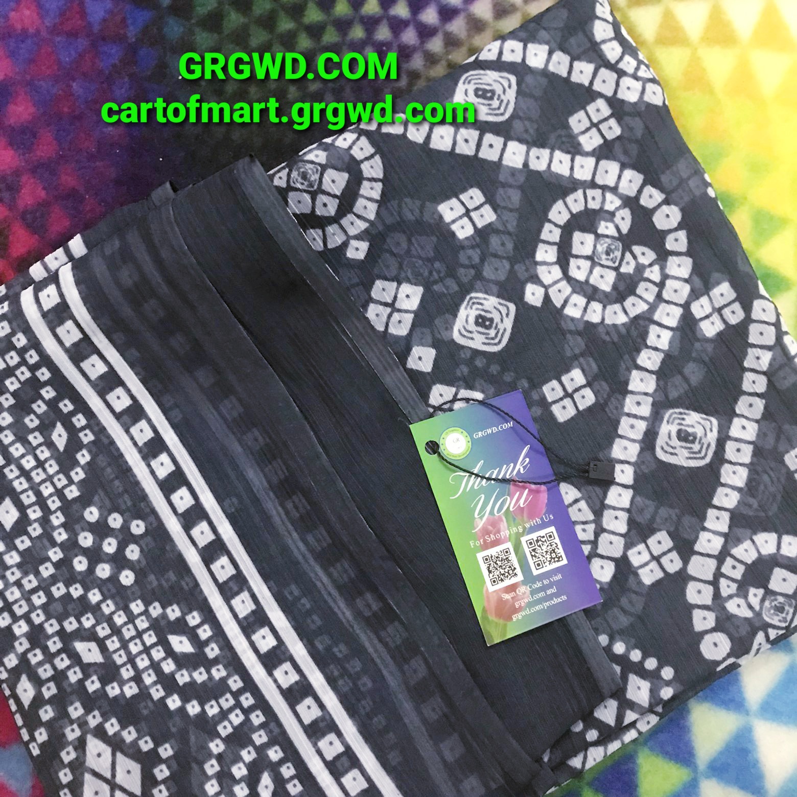 Dark grey chunri print dupatta. Crinkle chiffon du