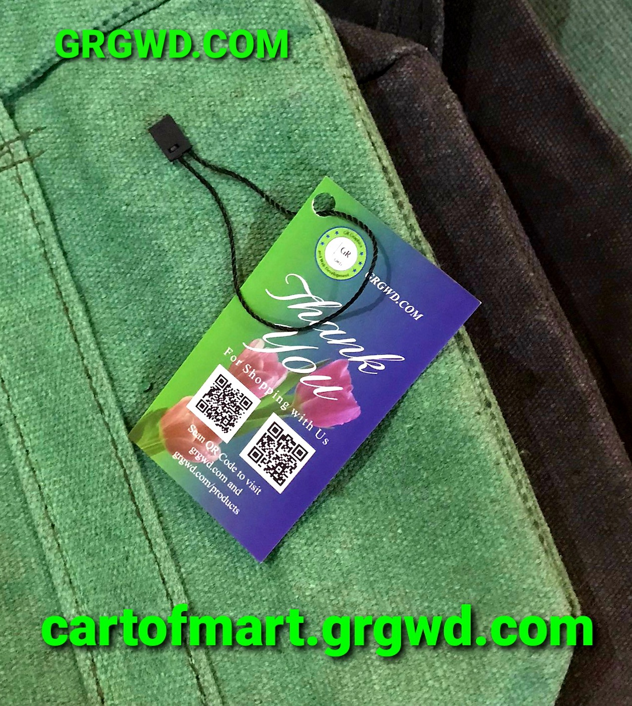 Green canvas bag for storage