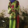 Green color. Jacquard viscose suit. CART of Mart